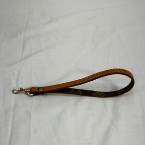 Vintage Canvas & Leather Monogram Clip Strap For Key Chain Clutch Or Wristlet